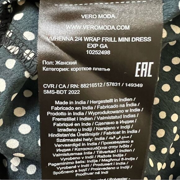 VERO MODA Black Polka Dot Henna Frill Wrap Dress, Size Small - Picture 12 of 16